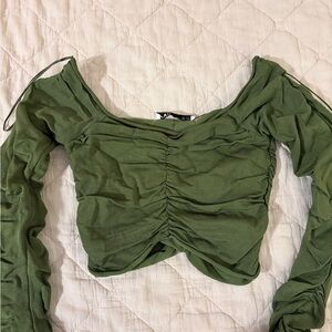 Zara Forest Green Ruched Crop Top